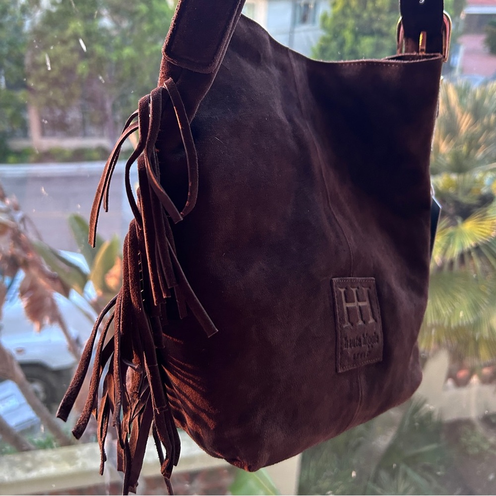 Haute Hippie Suede Fringe Bucket Bag, Dark Brown, Boho slouchy design ⭐️NWT⭐️ - Picture 3 of 13